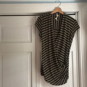 Anthropologie Olive Stripped Cross tee